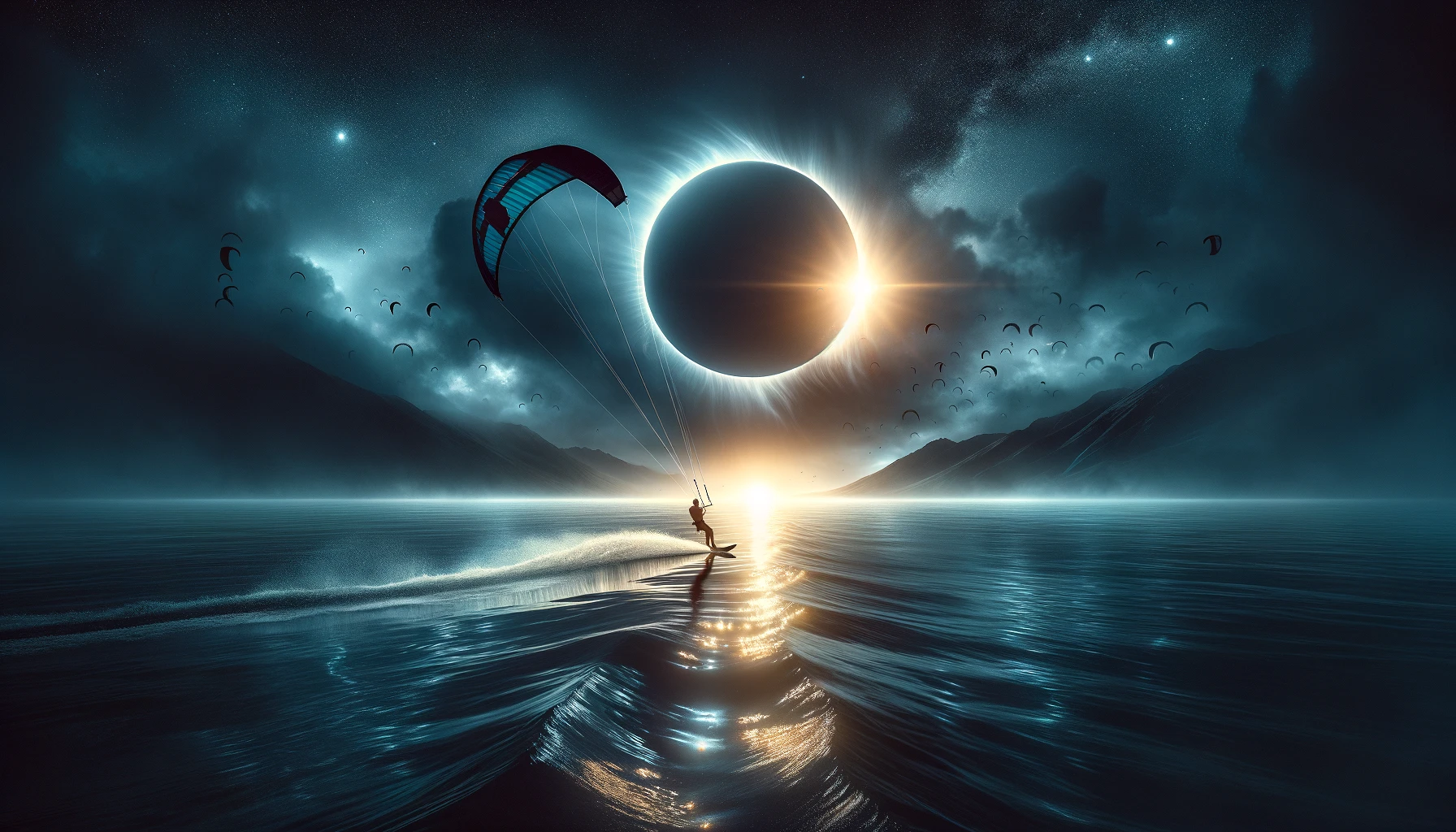 Navegando en el Kitesurf por Aguas del Eclipse: Sombra y Luz